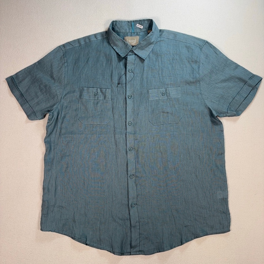 NEW Bruno Linen Shirt Men's XL Dusty Teal Pockets Button Up Resort Vacation‎